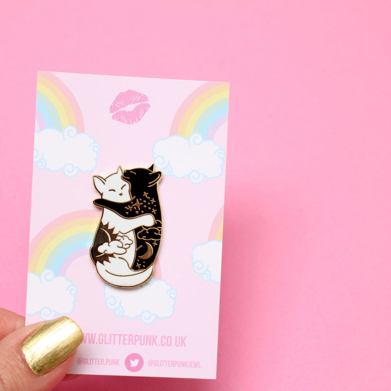 Hugging Scared Pin Hugging Cat Pin – Glitter Punk